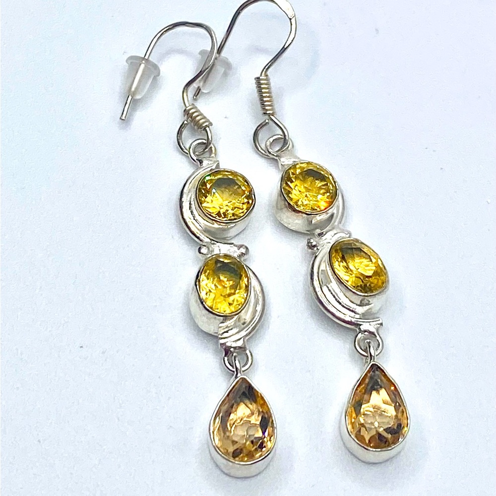 Sterling Silver Yellow Citrine Drop Earrings - Radiant Yellow Dangle